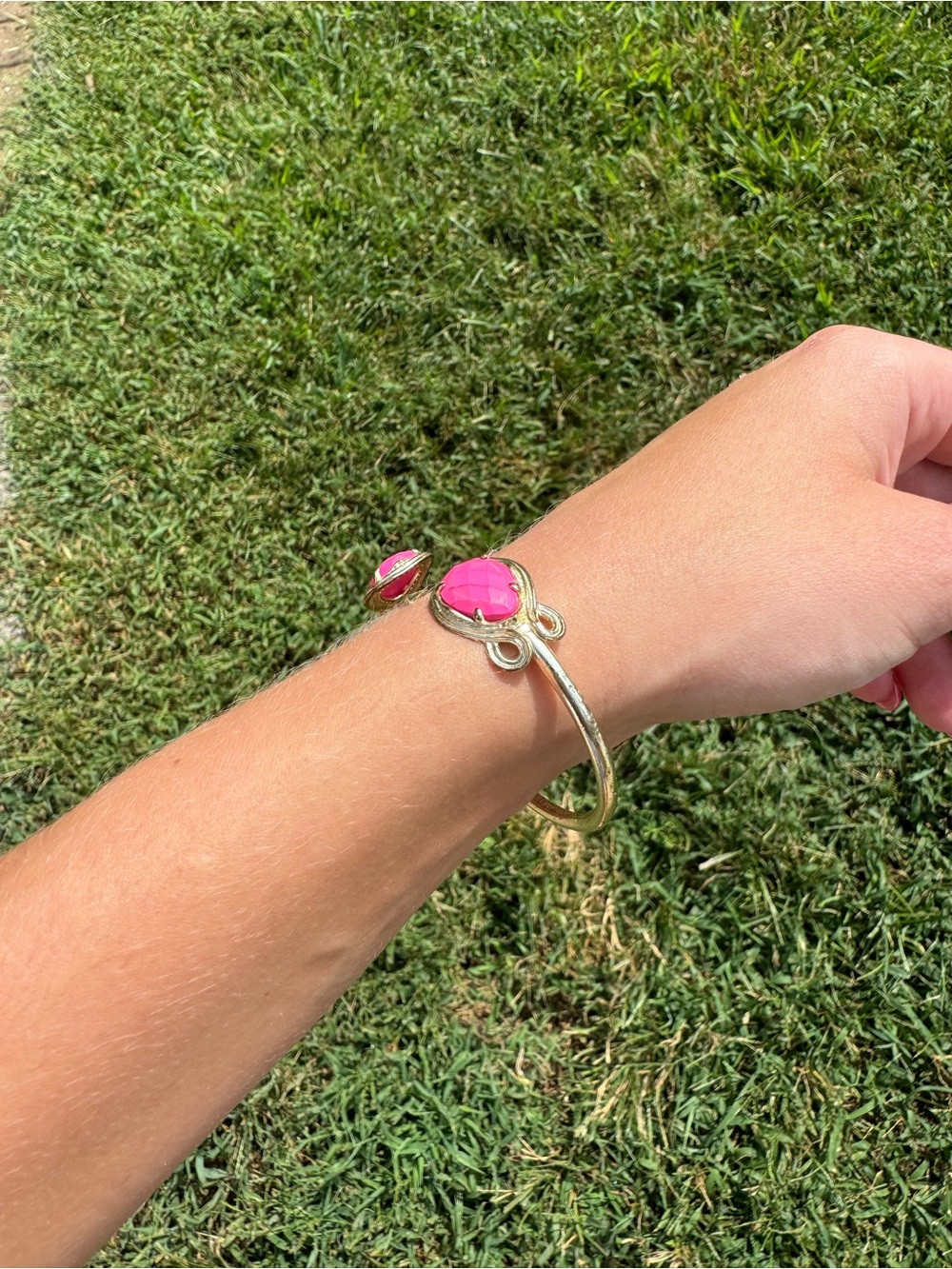 Kendra Scott Gold Open Cuff Bracelet with Pink Stones - Picture 2 of 4